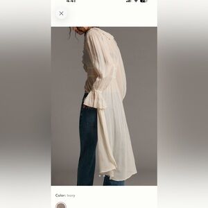 Anthropologie Cream Sheer Tunic Top